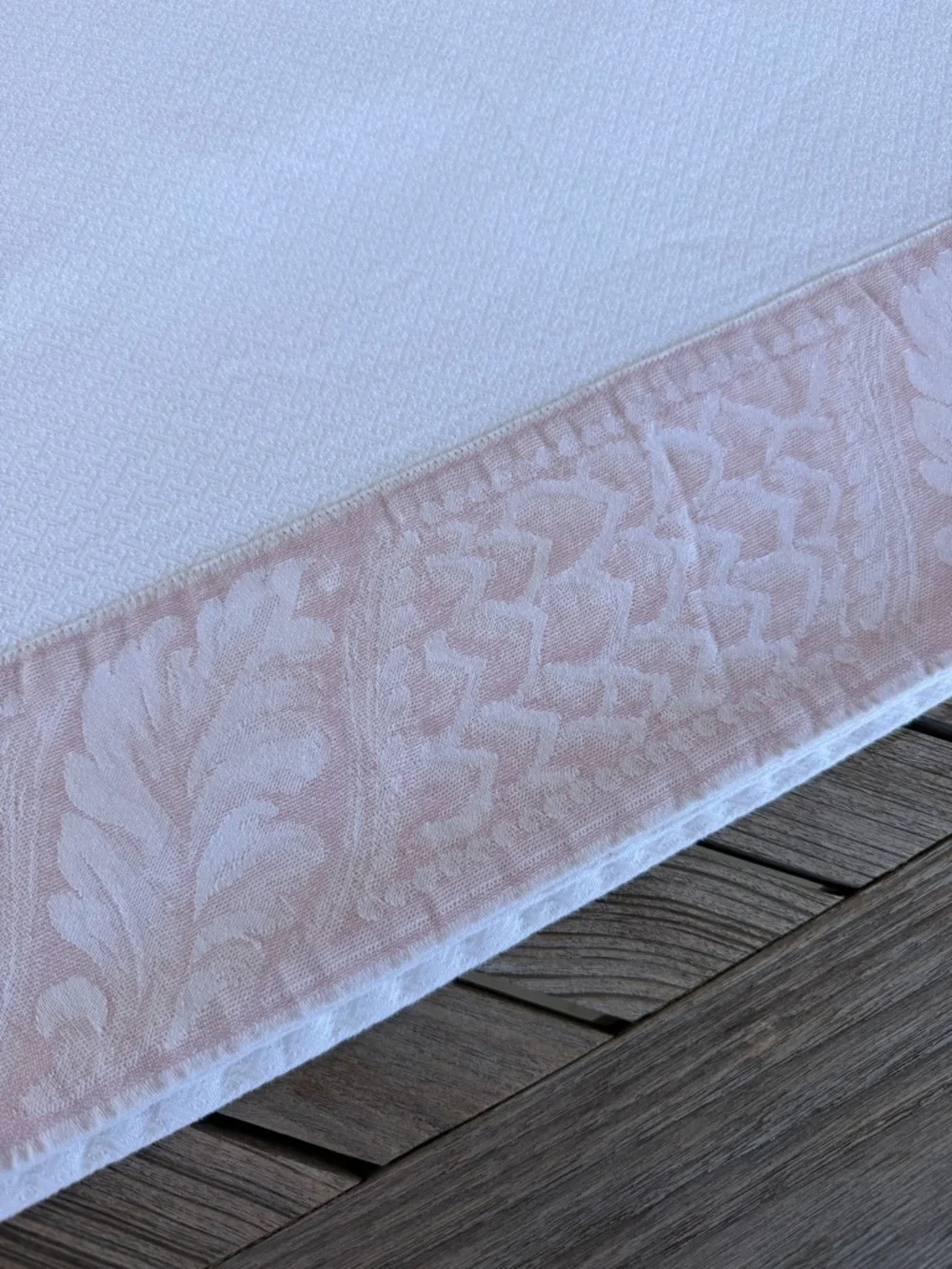 Le Telerie Toscane Italy Jacquard Basketweave Cotton Tablecloth Pink White 62x84